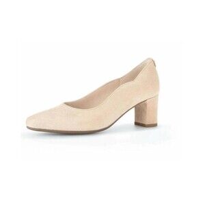Gabor Women’s Suede Scallop Pump Beige Cream Block Heel Shoes UK 4 US 6.5